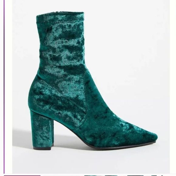 Anthropologie Teal Velvet Ankle Boots - Picture 2 of 10